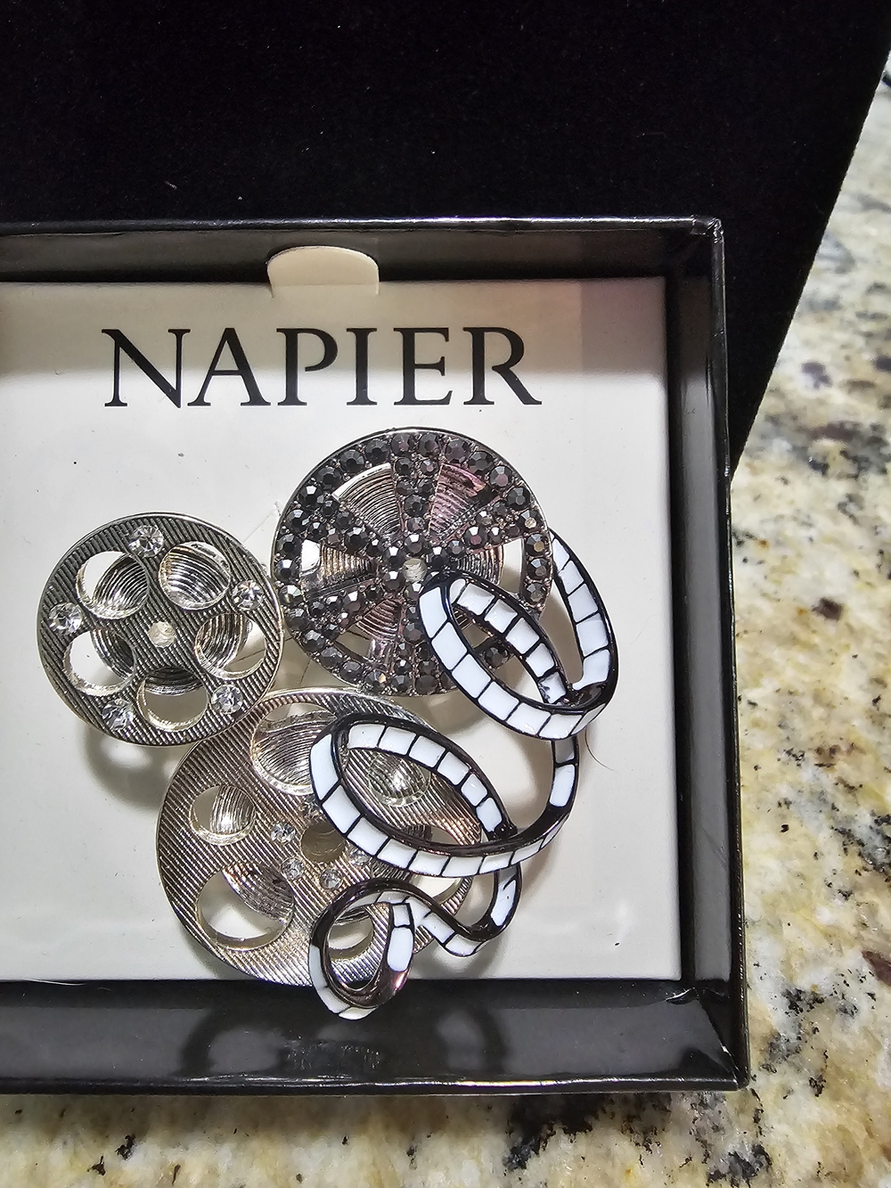 Napier Silver-Tone Brooch with White Enamel Accents